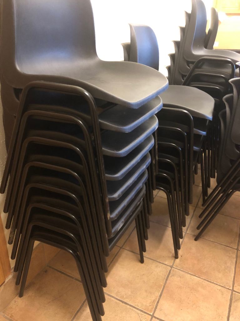 Stackable Black Plastic Chairs with Metal Frame – Good Condition