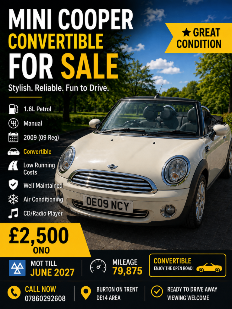 Mini, CONVERTIBLE, Convertible, 2009, Manual, 1598 (cc), 2 doors
