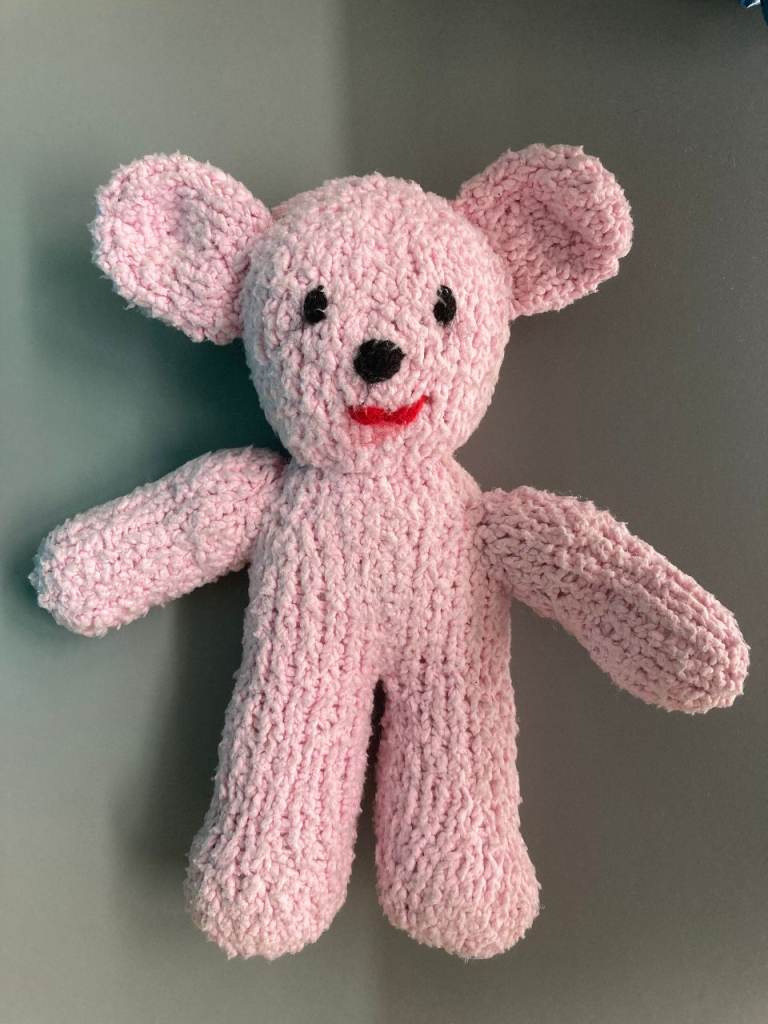 Hand knitted pink Teddy Bear toy – BRAND NEW – post or collect