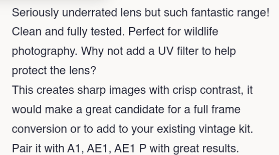 Sirius FD fit Macro 80-200 mill zoom lens £15