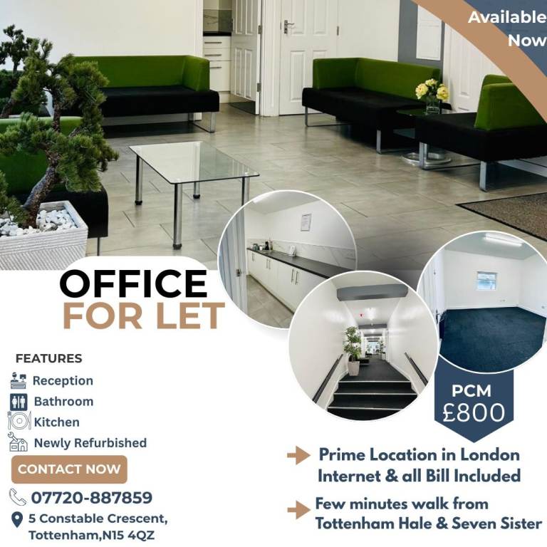 Modern Office Room to Rent – Tottenham Hale N15 | Bills Included | Near Station