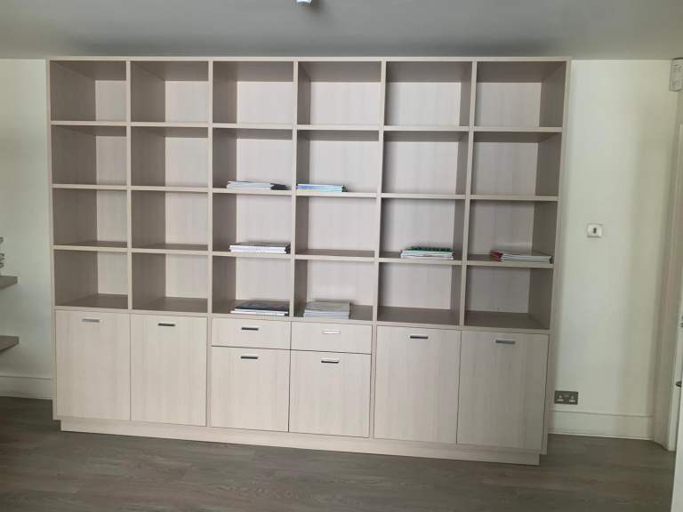 ITALIAN DESIGNER MEDEA Large Wooden Bookshelf Unit with Storage Drawers