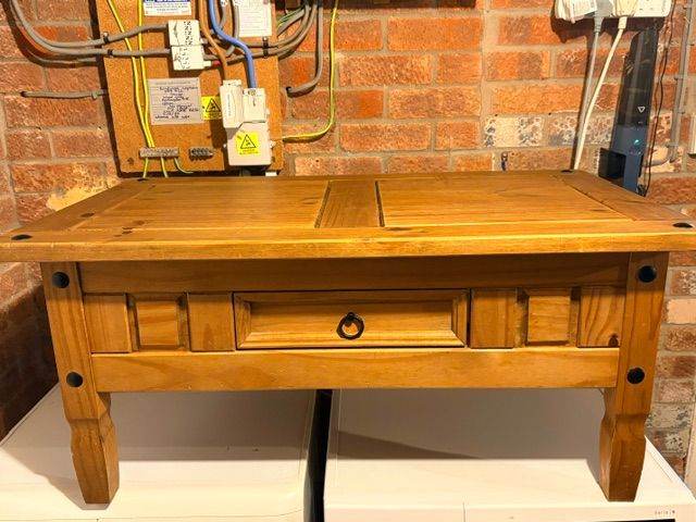 Solid Wood Coffee Table with Drawers – Good Condition