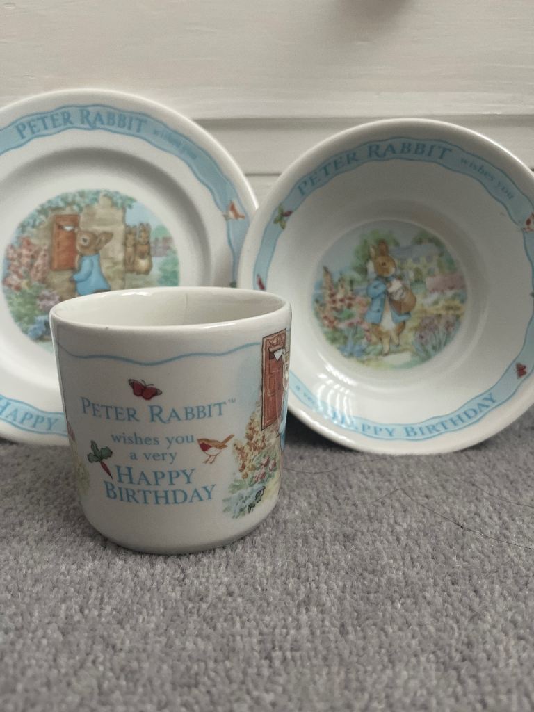 Beatrix Potter Peter Rabbit Happy Birthday mug, plate,bowl set 