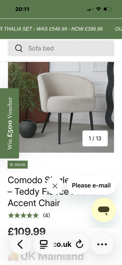 Comodo Single Armchair - Teddy Fleece Fabric
