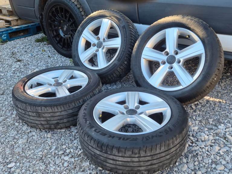 🌟Genuine Vw 16 inch alloy wheels 5x112 with TYRES 7M++ GOLF PASSAT CADDY AUDI SKODA SCIROCCO