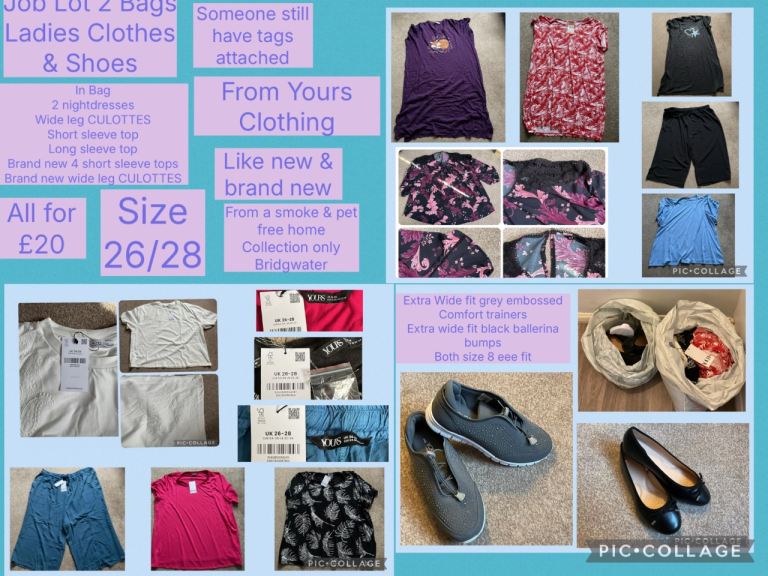 Job Lot 2 Bags Ladies Clothes Size 26/28 & Extra Wide Fit Shoes Size 8