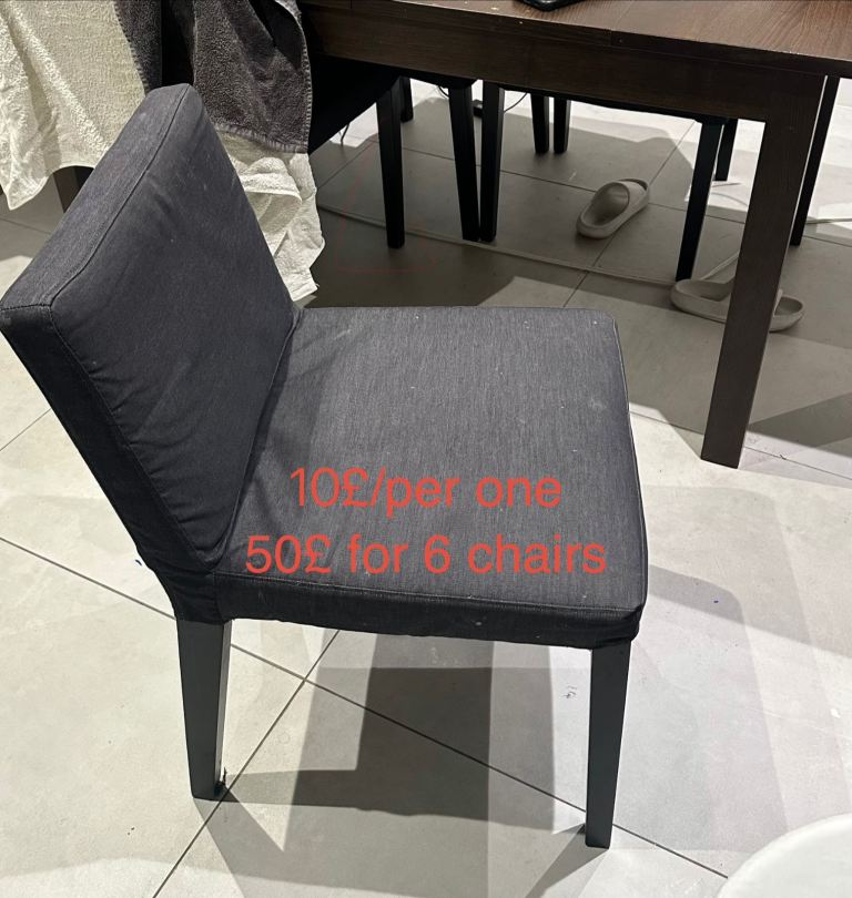 Long dining table and a set of chairs.