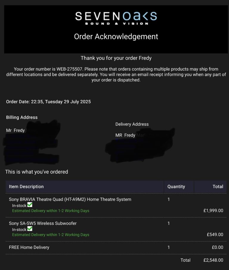 Sony theatre quad with Subwoofer 