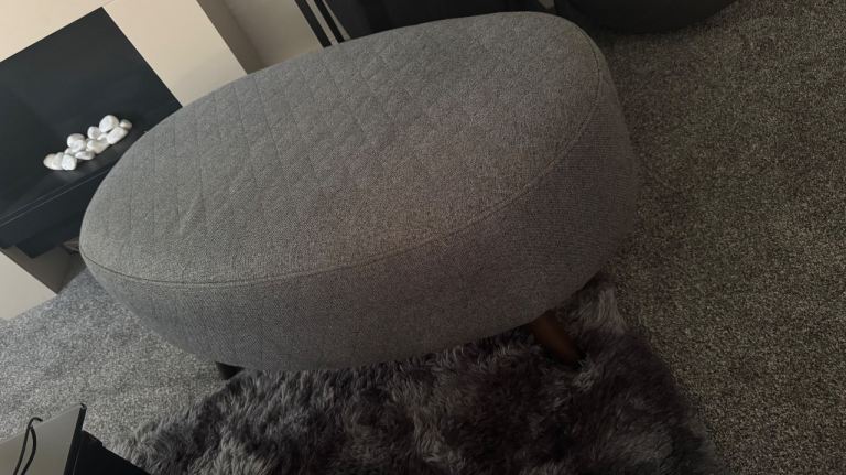 Grey Fabric Footstool / Pouffe - Good Condition