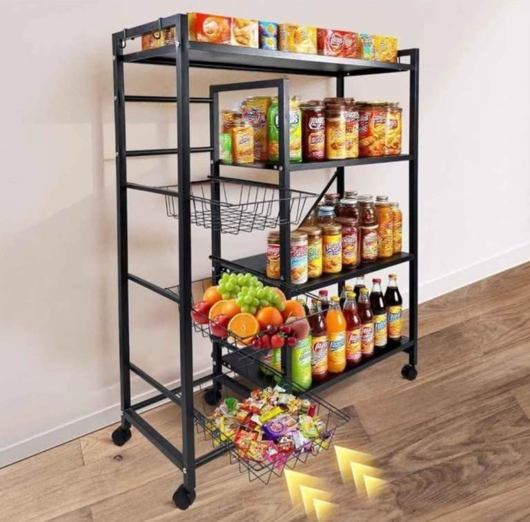 Kitchen Basket Storage Trolley Rack Fruit Vegetable Organiser Shelf Cart