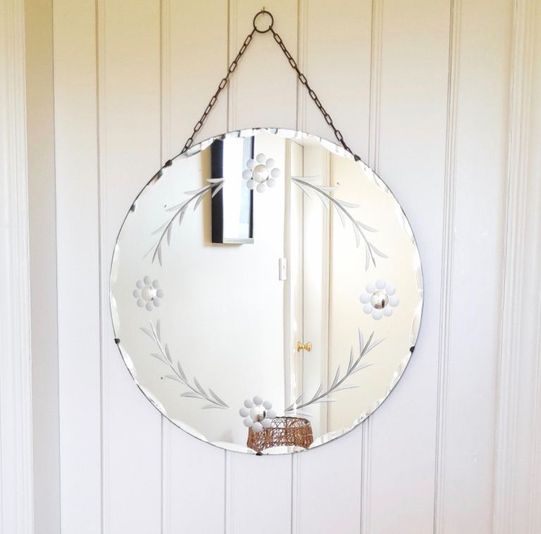 Art Deco 1920s Round Etched Mirror