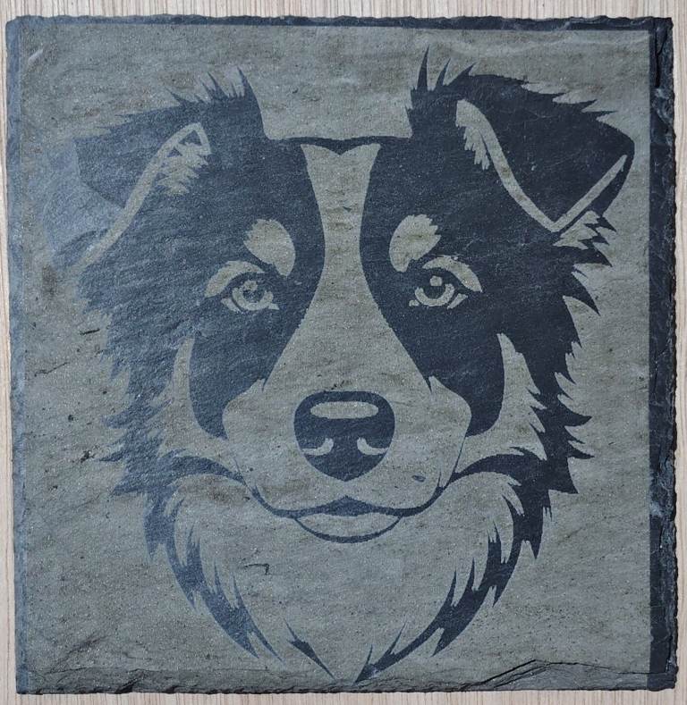 Slate Coaster with Border Collie Dog Design 