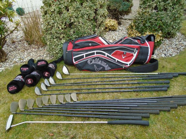 Callaway big bertha gold golf set in cart bag 16 clubs.