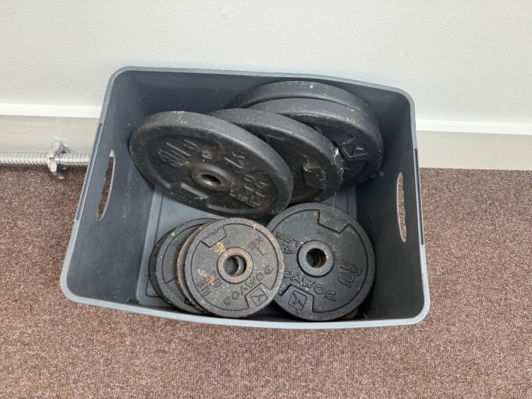 Weight Plates and Barbell Set – Good Condition