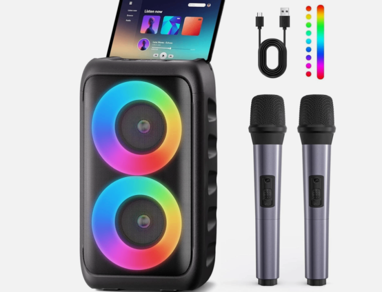 Karaoke Machine Portable Bluetooth Speaker with 2 Wireless Mics