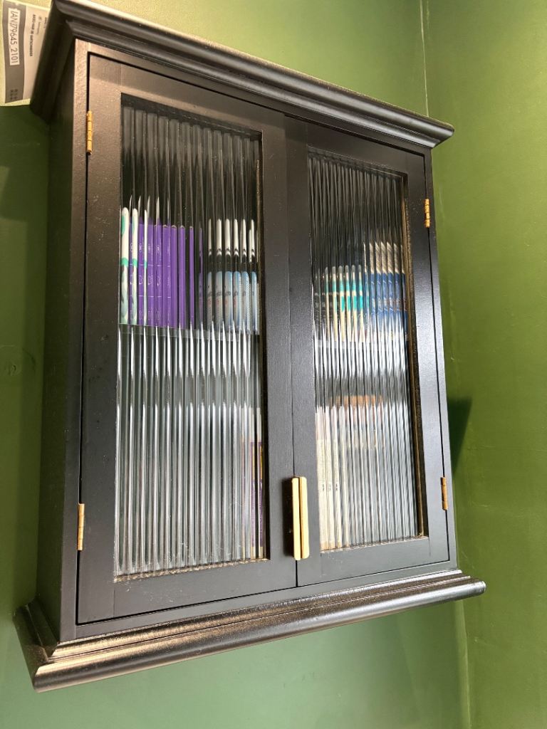 Black Bathroom Cabinet with Glass Doors – Good Condition