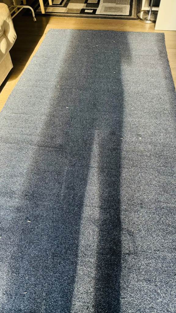 Brand New Carpet Remnant off-cut piece – Blue with Felt Backing – 480 x 116cm – £50