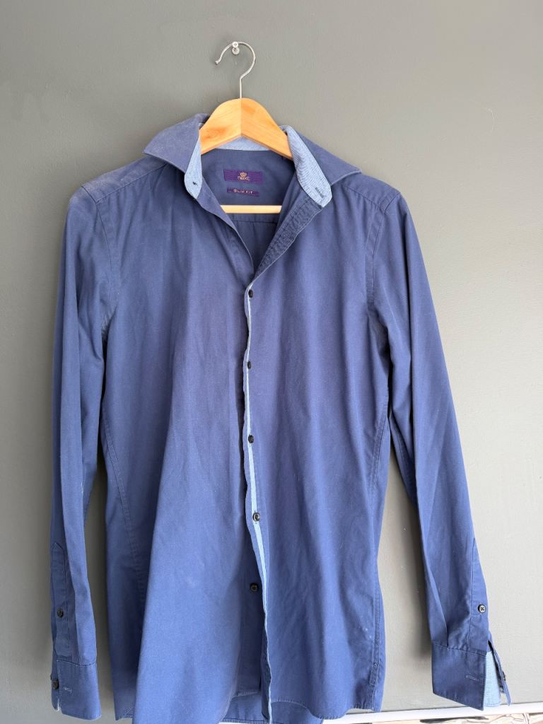 Next Slim Fit Blue Cotton Shirt - Size 14.5" Collar