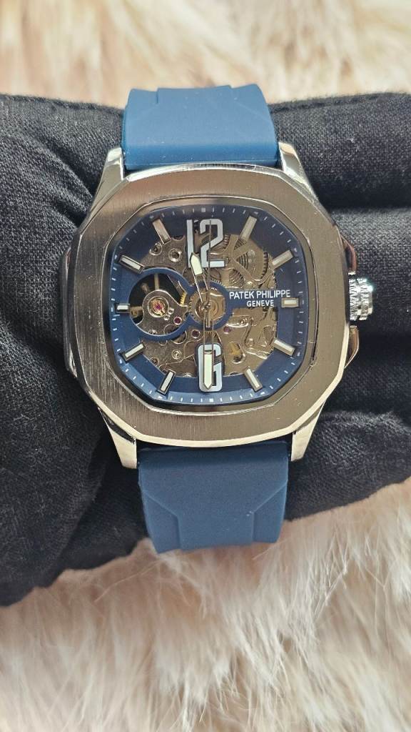 Patek Philippe Automatic Watch - Blue Strap, Silver Casing