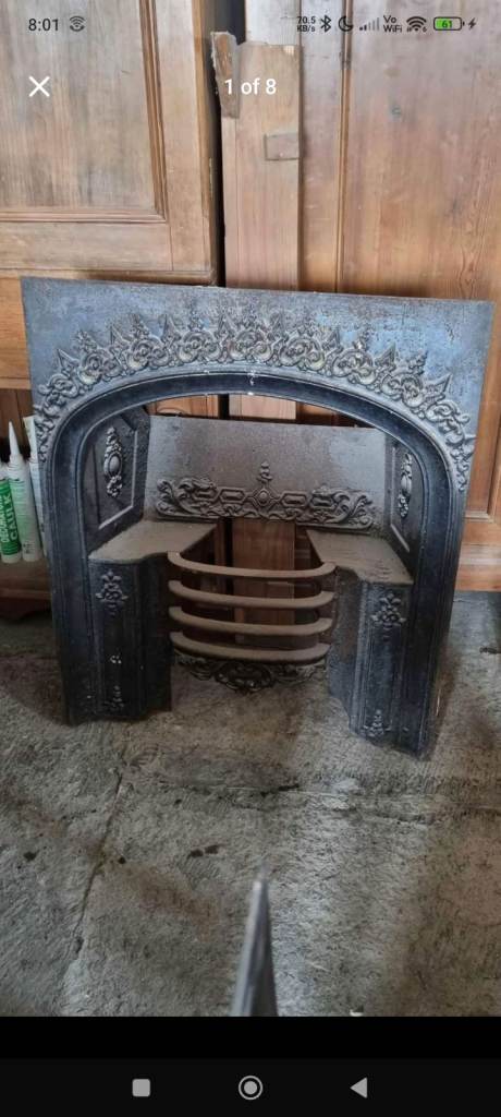 Cast Iron Fireplace Insert with Detailed Surround – Good Condition