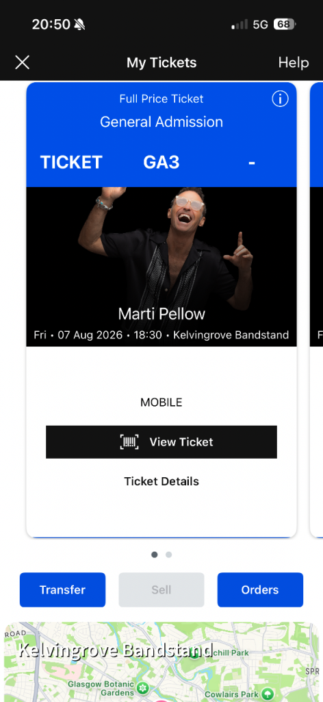 Marti Pellow at Kelvingrove  bandstand, Friday 7th August)