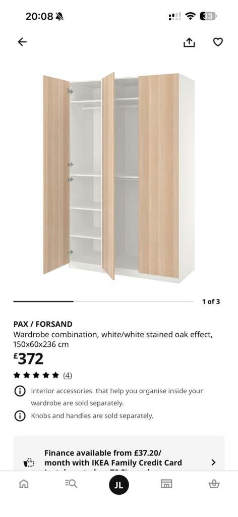 IKEA PAX Wardrobe - White / Stained Oak Effect Doors