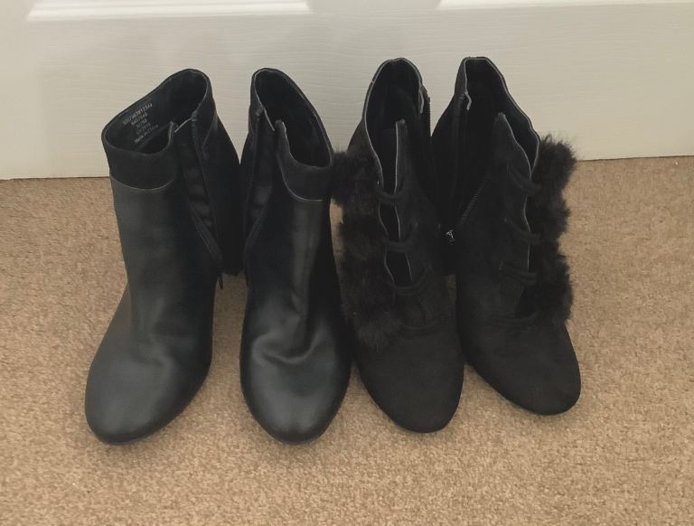 2 pairs of ladies black ankle boots 