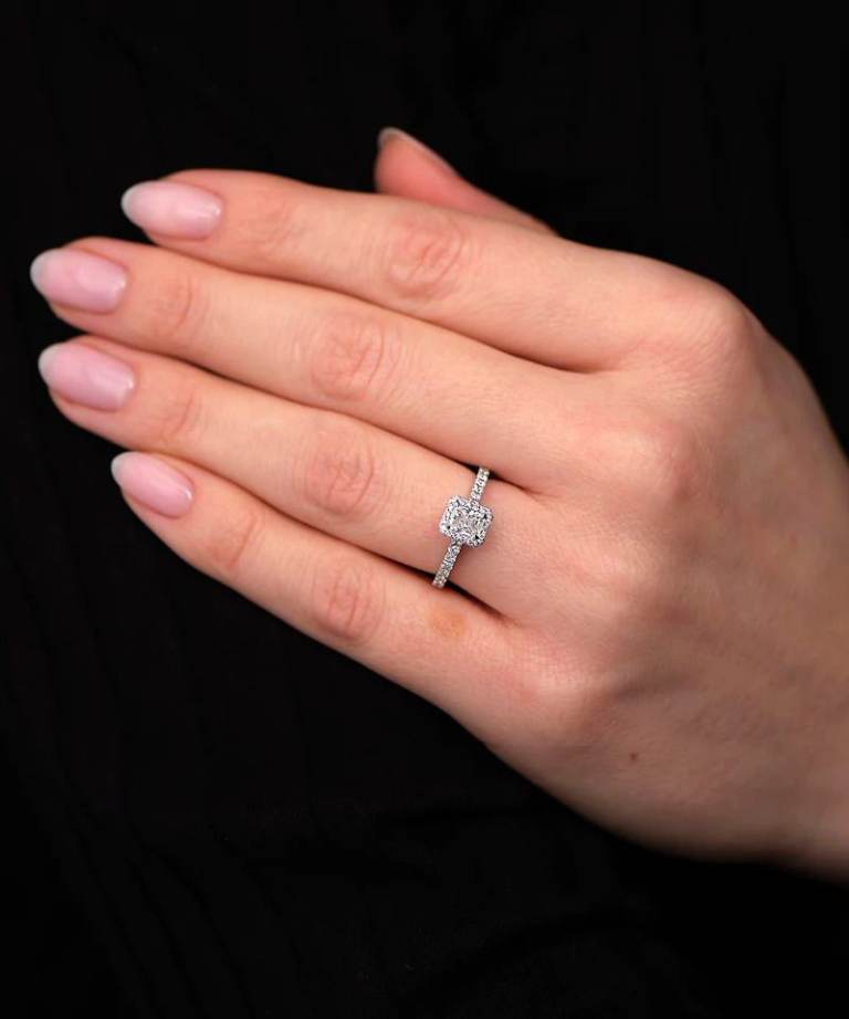 0.35ct Radiant Cut Seamless Halo lab grown Diamond Rings.