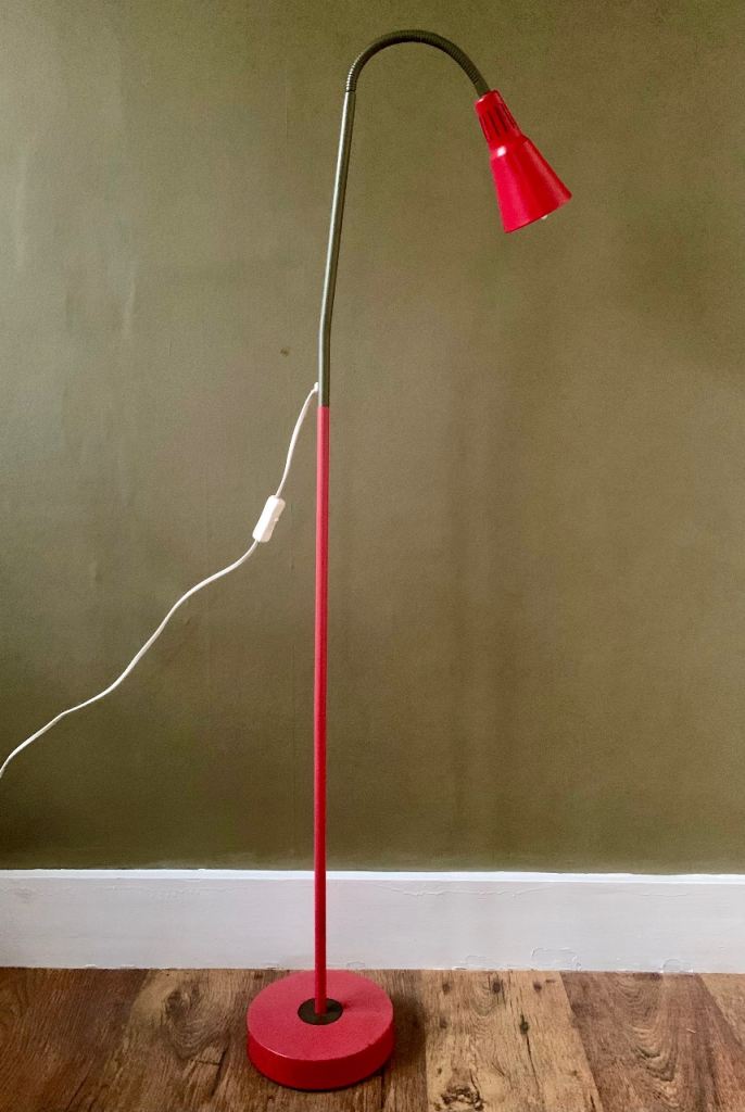 Vintage Retro Red & Bronze Swan Neck Standard Reading Lamp Light 1980s