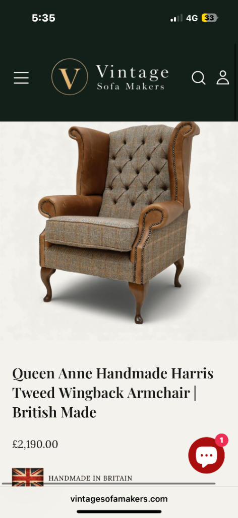 Harris tweed wingback chesterfield chair 