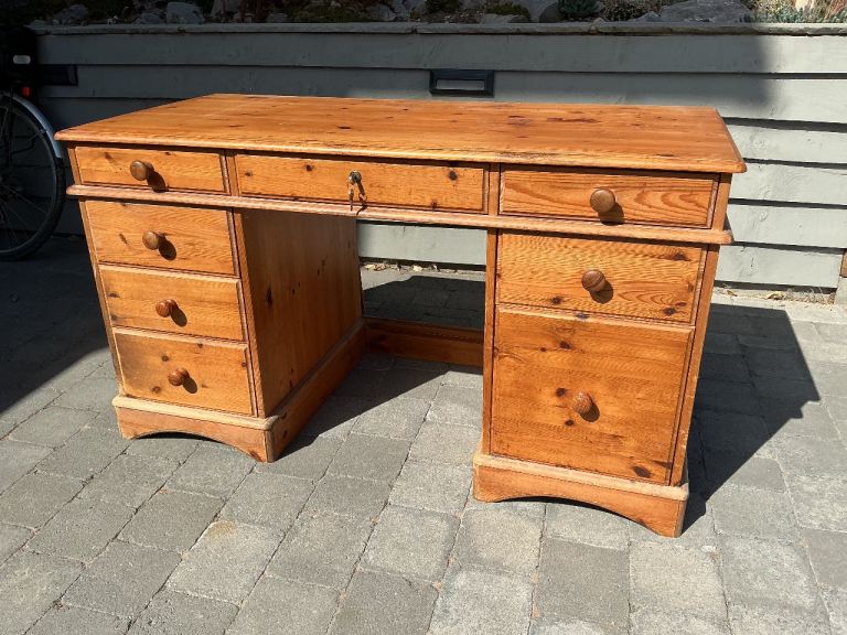 Classic Solid Pine Desk with Drawers – upcycle project. Needs TLC