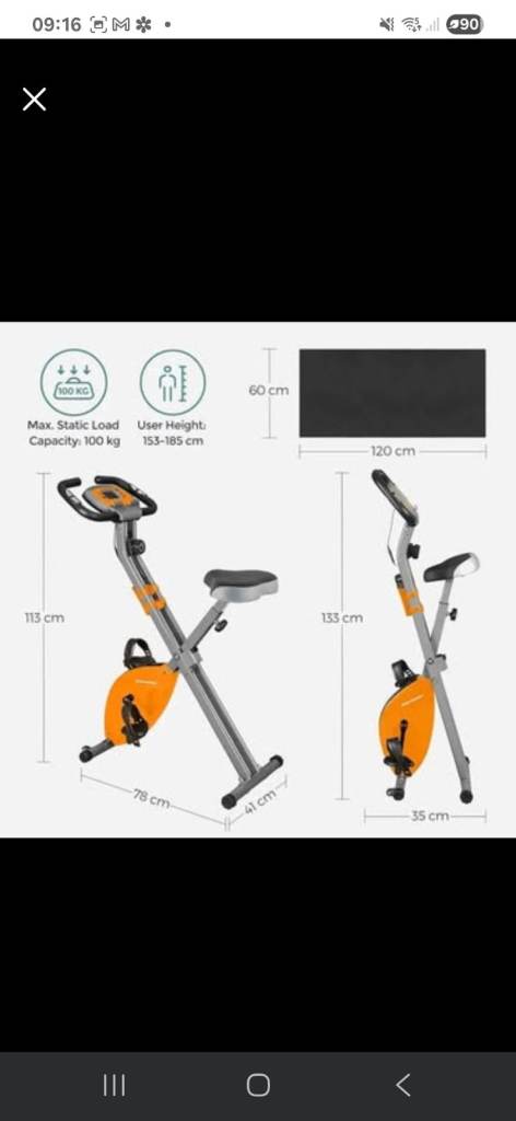 SONGMICS Foldable Exercise Bike, Exercise Bike, 8 Levels of Magnetic Resistance, Heart Rate Sensor,
