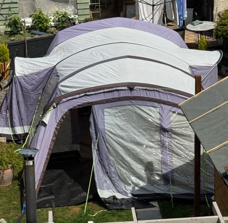 Kampa Bergen 6 Pro Air tent and some camping equipment 