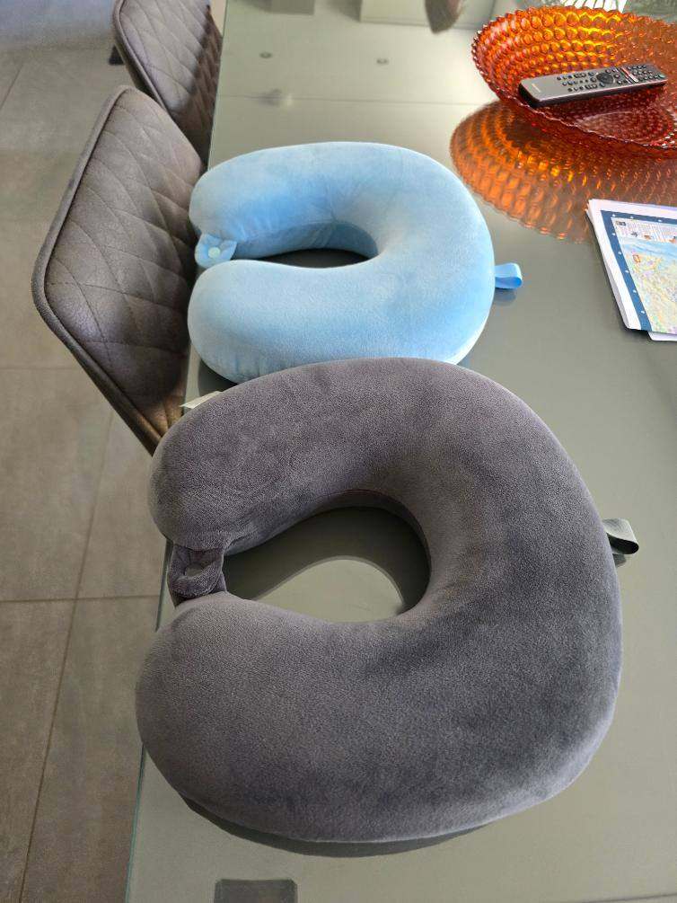 Two Travel Neck Pillows – Grey & Blue, Good Condition