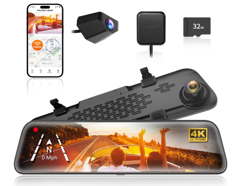 WOLFBOX G840S 12" Mirror Dash Cam 4K Rear View Dual Dash Camera - Boxed Like New