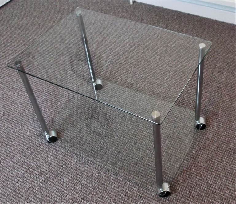 NEW Glass and Chrome Small Trolley Style Side Table on Castors.  £35 ONO