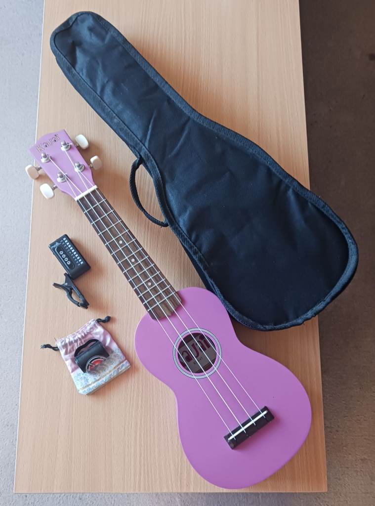 Purple Ukulele with Black Carry Case and Tuner