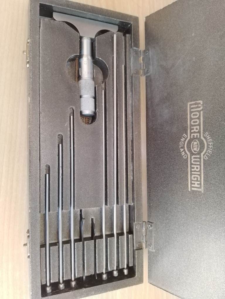 Moore and Wright depth micrometer and up to 6” interchangeable anvils, no damage, never dropped