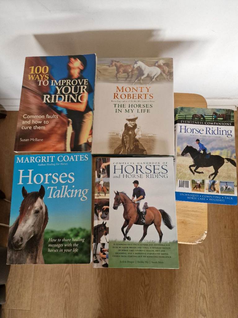 HORSE RIDING,X 5 BOOKS HANDBOOKS ETC