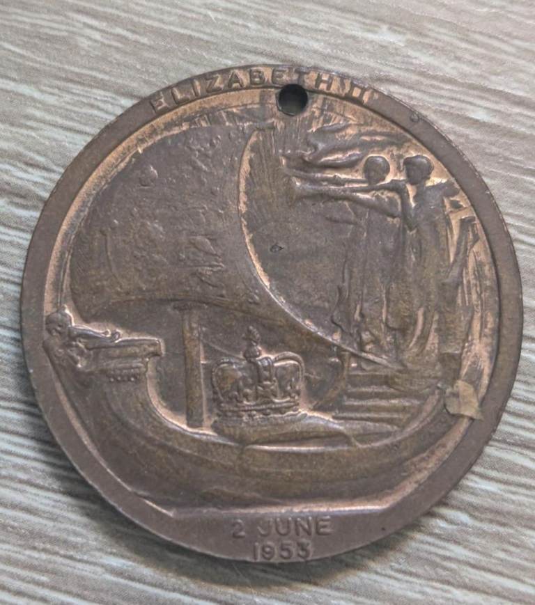 RARE Queen Elizabeth II Coronation Bronze Medal Bronze Royal Barge 1953