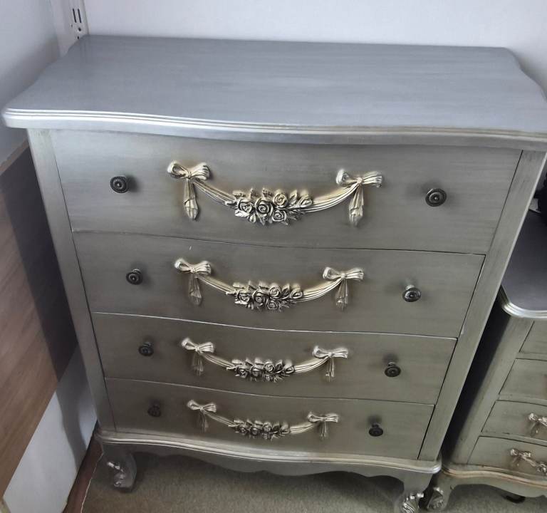Lovely Dunelm Silver Chest of Drawers with Gold Handles