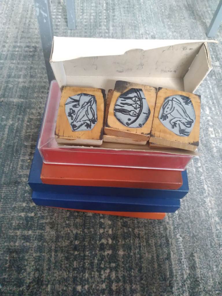Six boxes of vintage rubber  stamps