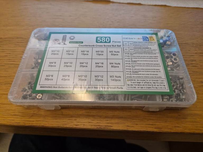 580 Pieces Countersunk Cross Screw Bolt and Nut Set - carbon steel - new still sealed