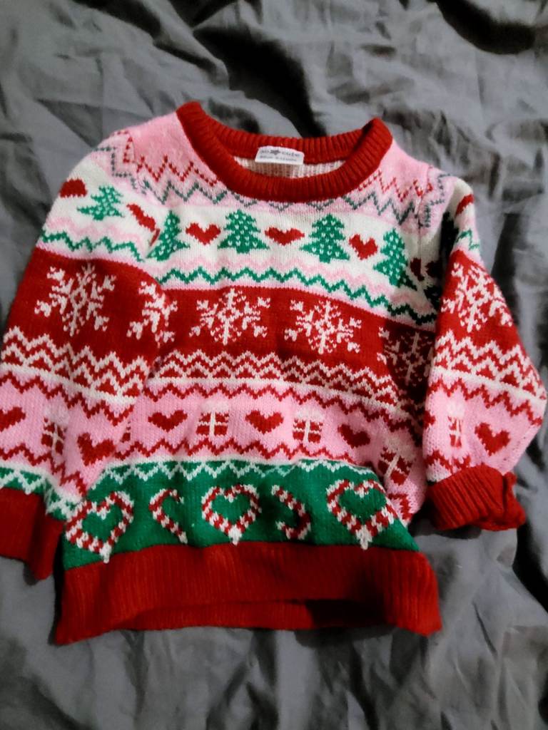 o Cute Baby Girl Christmas Jumper 9-12 Months - Preloved Festive Knit