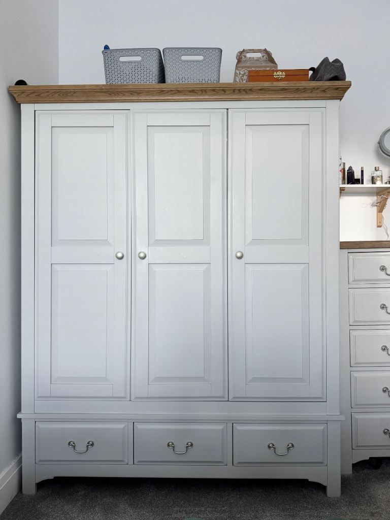 Solid pine grey 3 door wardrobe 