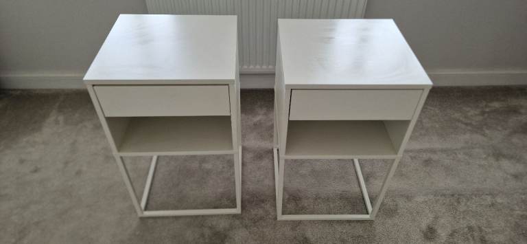Pair of White Bedside Tables with Drawer and Shelf