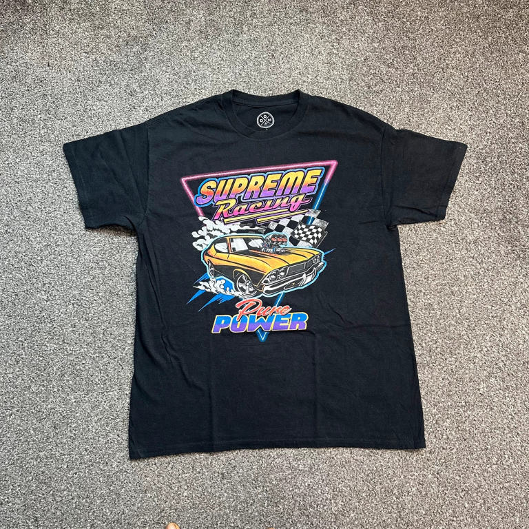 Retro Racing Neon Graphic Tee Black – Y2K Muscle Car Print