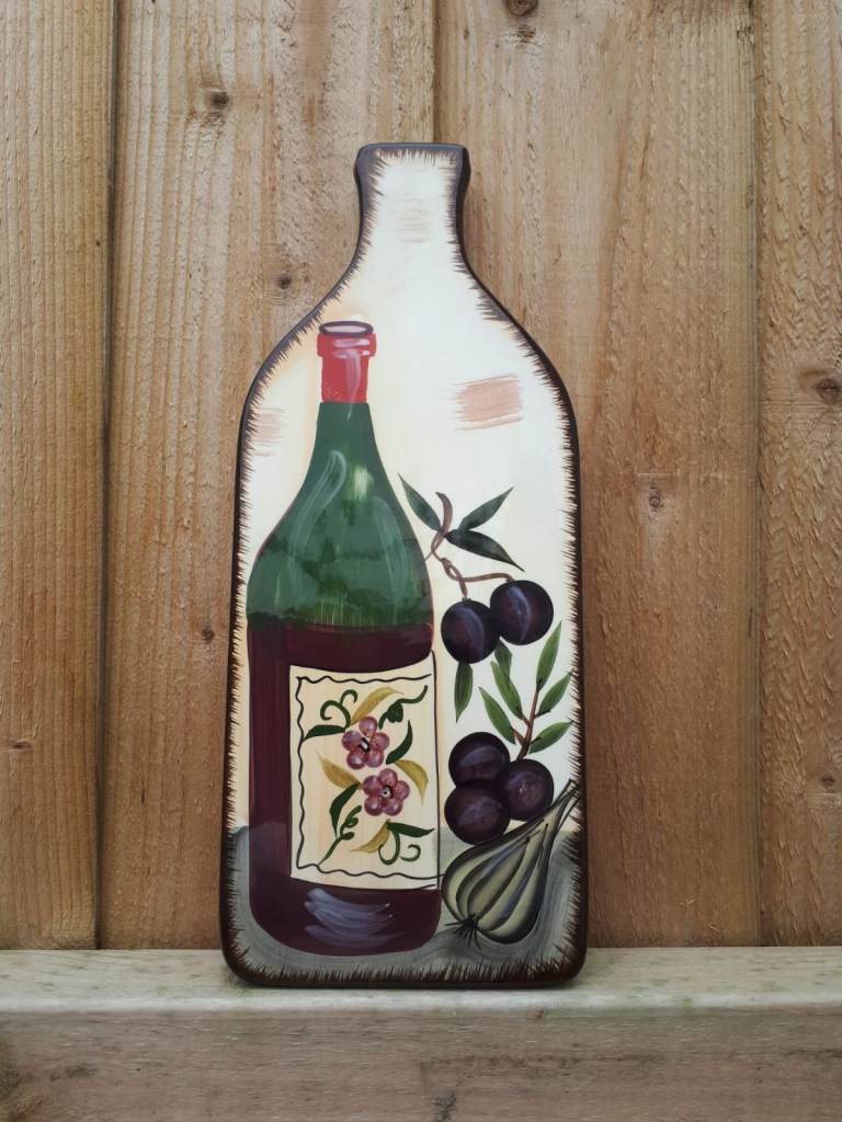 Pottery Ceramic Tile Cheese Cutting Board in a shape of a wine bottle - Rare