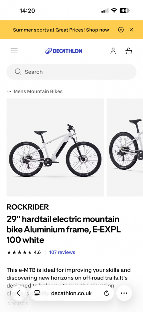 ROCKRIDER E-EXPL 100 29" Hardtail Electric Mountain Bike White